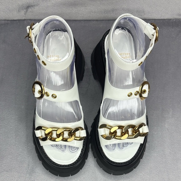 🔥🔥🔥Jeffrey Campbell White and Gold Sandals with Chunky Sole Size: 7🔥🔥🔥 - Picture 1 of 8